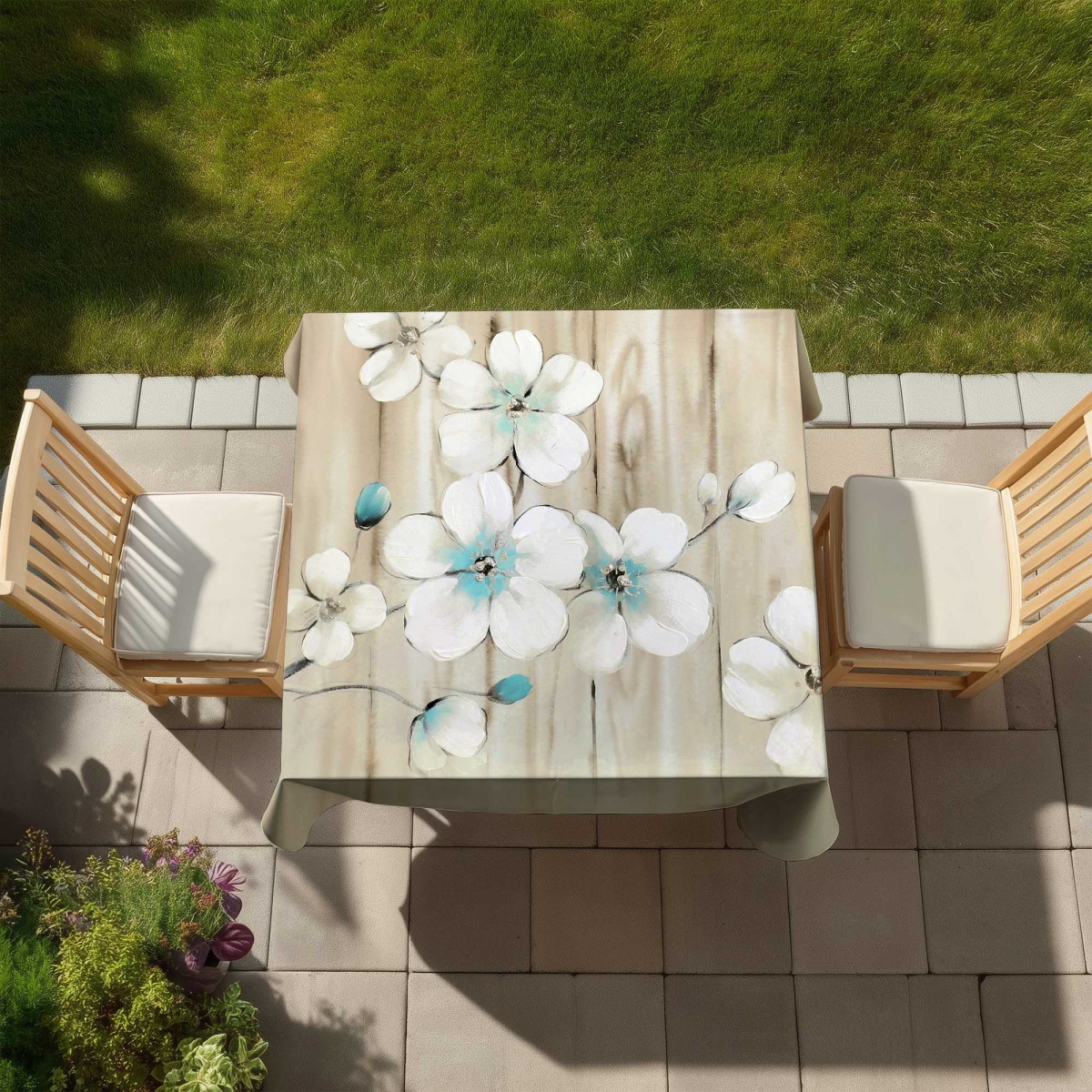 Picture of Begin Home Decor C1TC58586LTRAA 58 x 58 in. Cherry Blossom in White Tablecloth - Asian Decor for Home