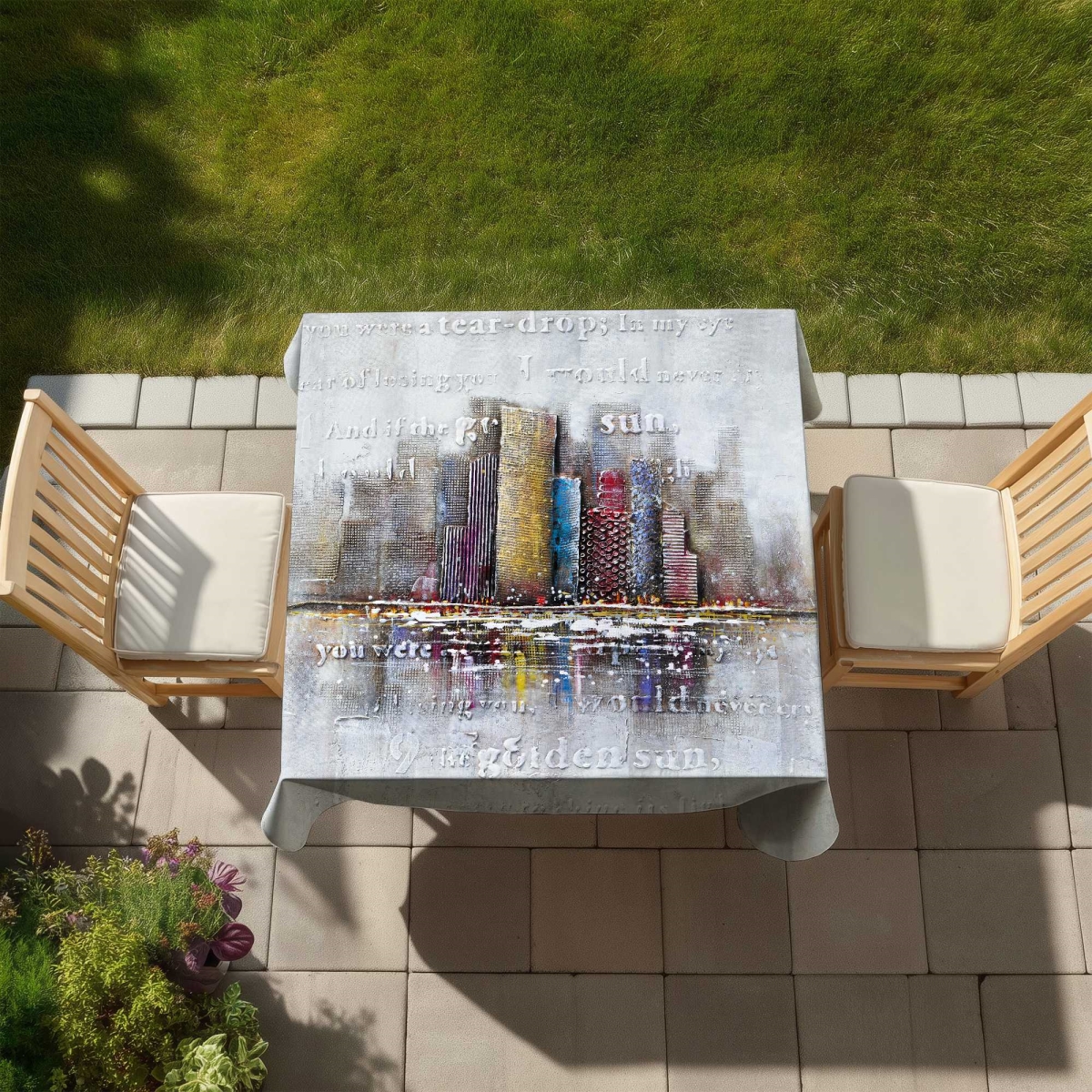 Picture of Begin Home Decor C1TC58589SEE58 58 x 58 in. Buildings with Typography in Relief - Modern Tablecloth