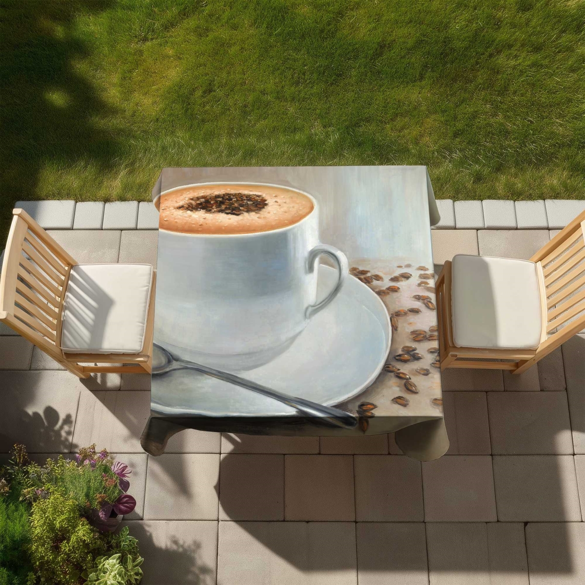 Picture of Begin Home Decor C1TC5858C59GJQ 58 x 58 in. Cappuccino Time Tablecloth - Stylish Indoor & Outdoor Decor