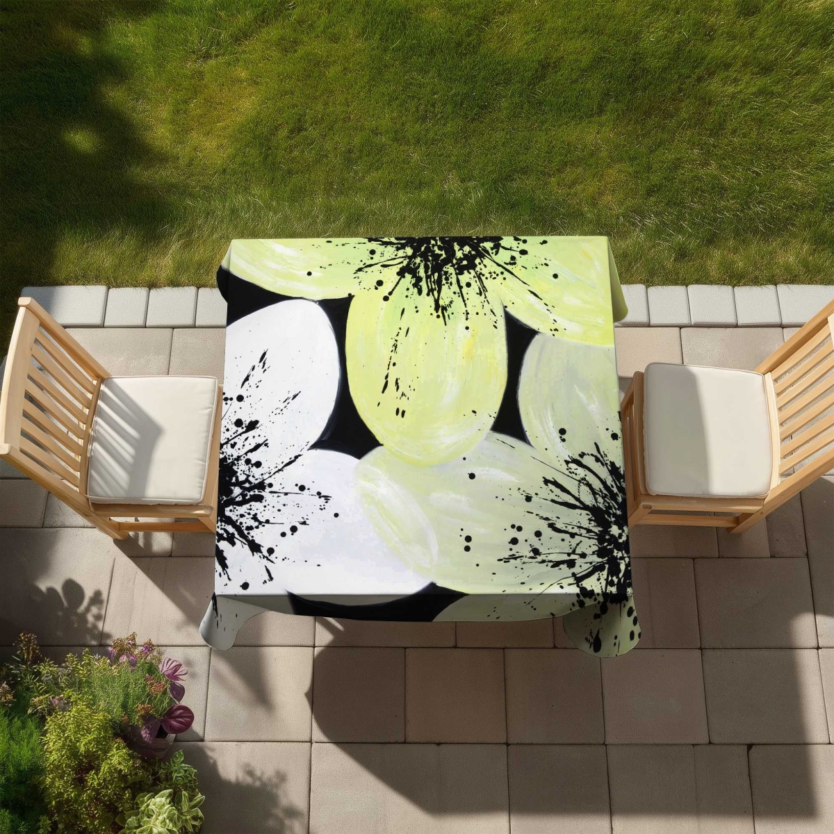 Picture of Begin Home Decor C1TC5858F9L9AG 58 x 58 in. White & Yellow Petals Tablecloth - Botanical Romantic Decor