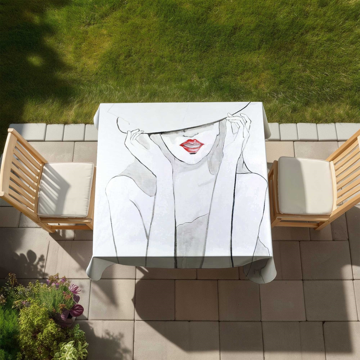 Picture of Begin Home Decor C1TC5858L8X09E 58 x 58 in. Woman with Big Hat Tablecloth - Figurative Beauty Decor