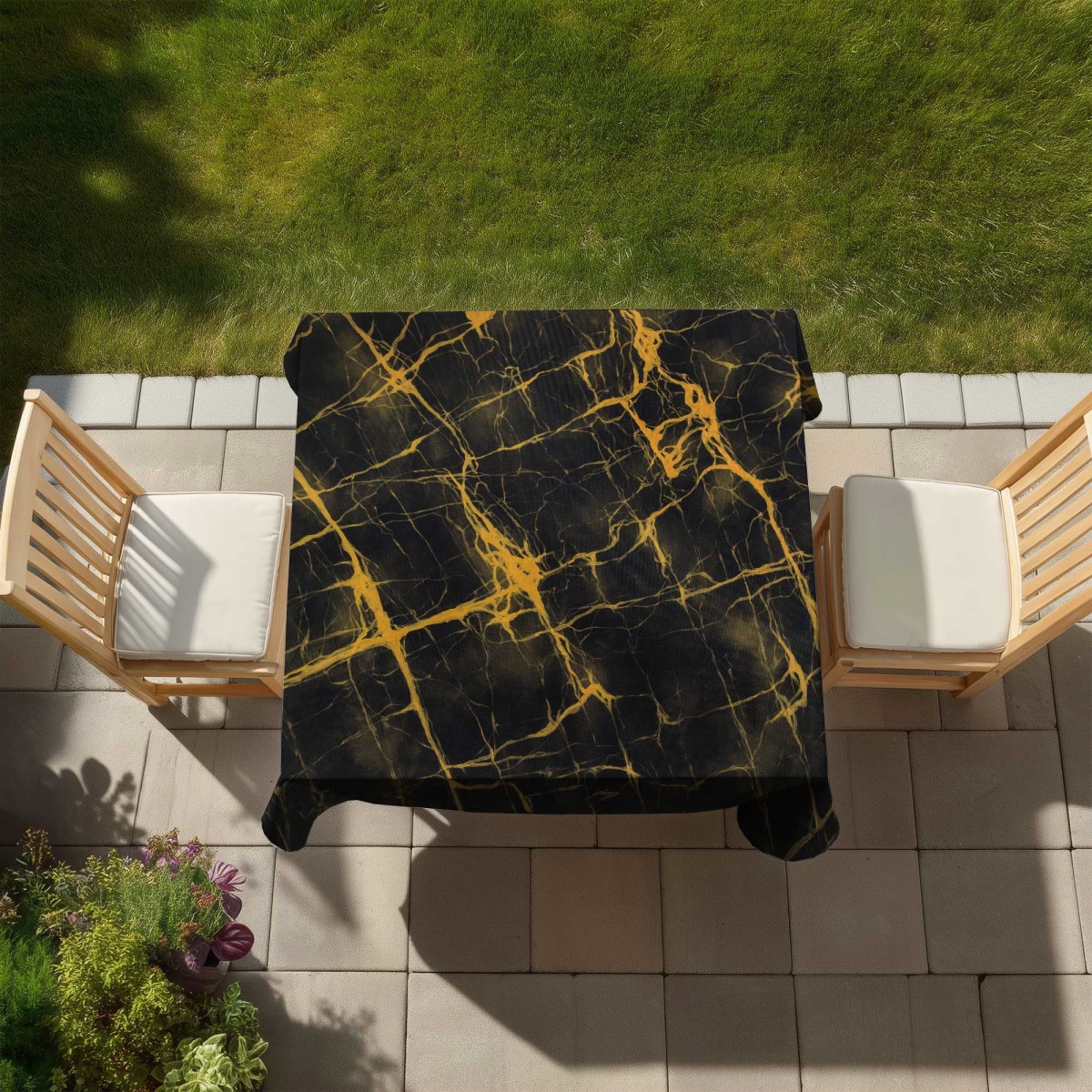 Picture of Begin Home Decor C1TC5858RKN2WH 58 x 58 in. Black & Gold Marble Tablecloth - Industrial Pattern Decor