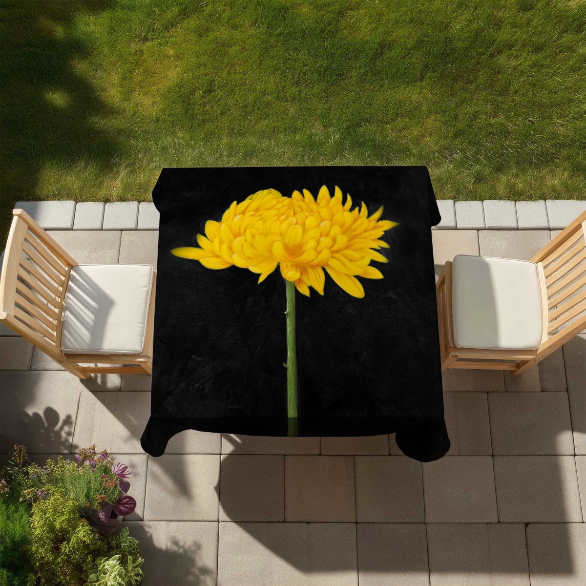 Picture of Begin Home Decor C1TC5858S8ZLCD 58 x 58 in. Chrysanthemum Black Tablecloth - Floral Decor Indoor & Outdoor