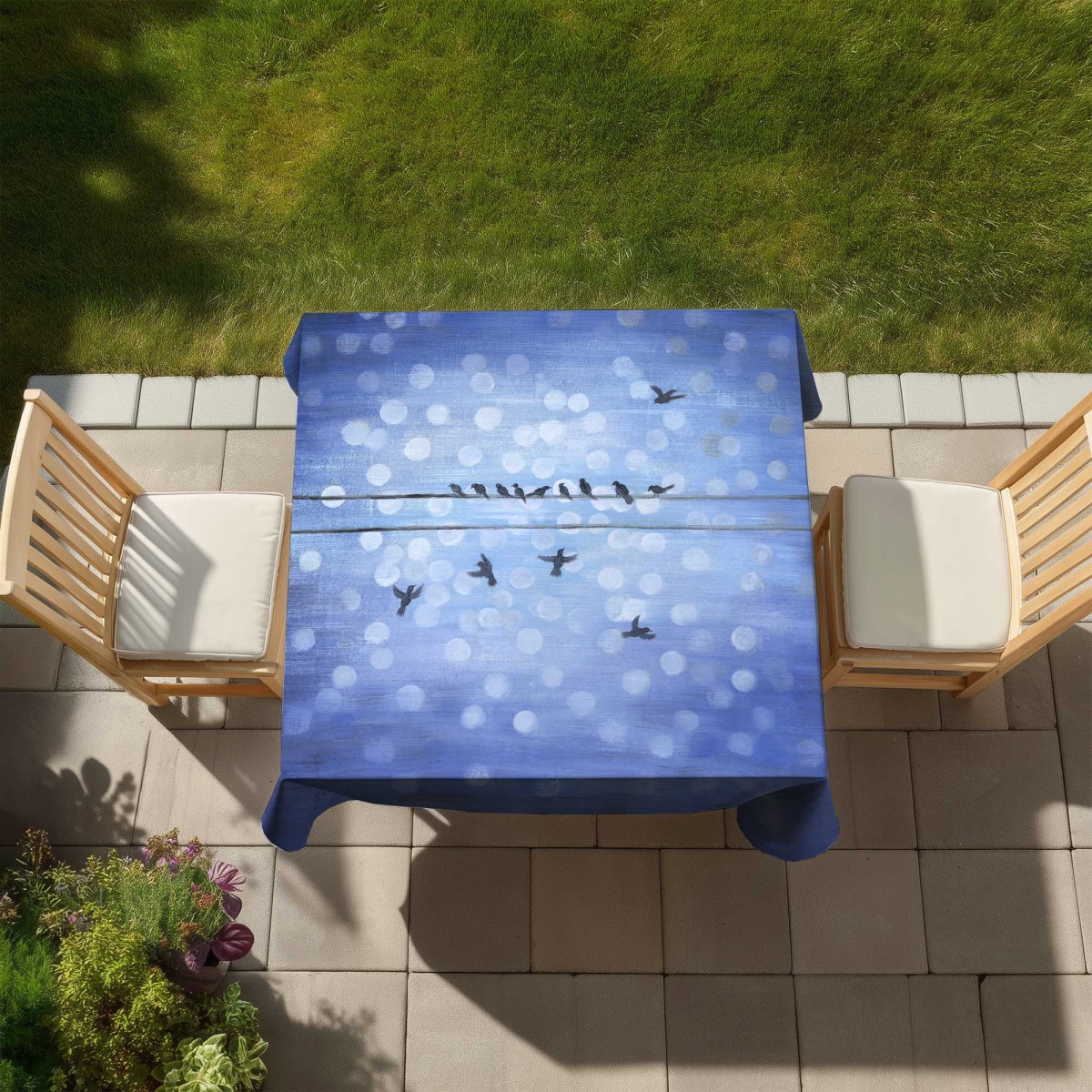 Picture of Begin Home Decor C1TC5858TB74XS 58 x 58 in. Birds on a Wire Tablecloth - Blue Sky Decor - Indoor & Outdoor
