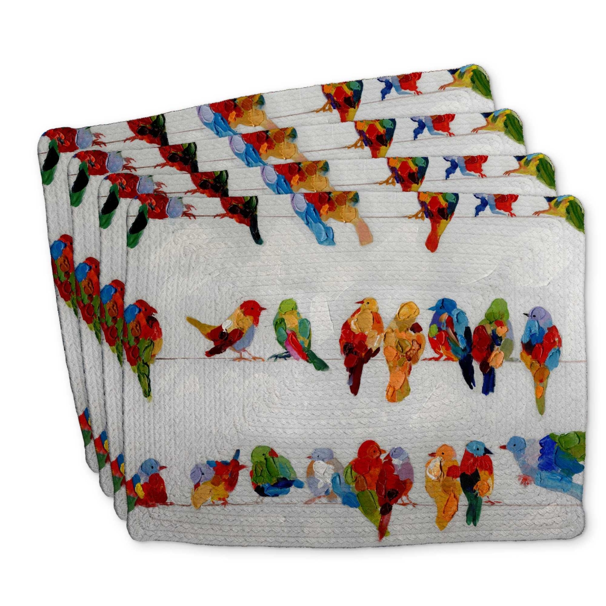 Picture of Begin Home Decor C4BP141804XOT1 14 x 18 in. Colorful Birds on a Wire Braided Polyester Placemat - Decor - Set of 4