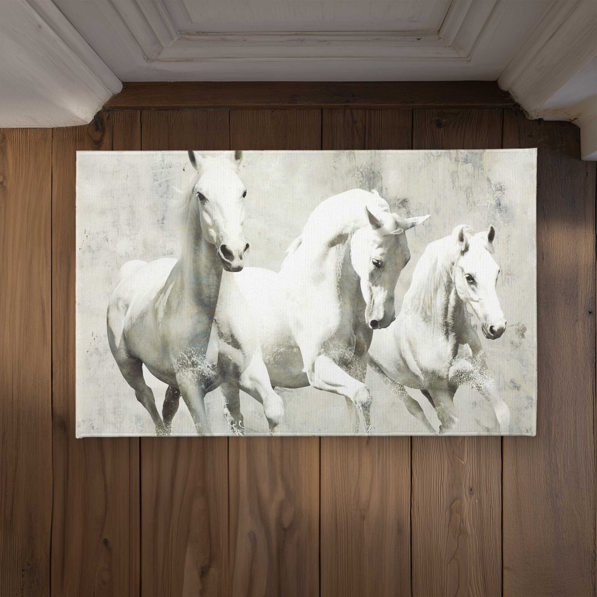 CODM2134GGFJO2 21 x 34 in. Three White Horses Running - Office Gray Indoor & Outdoor Door Mat