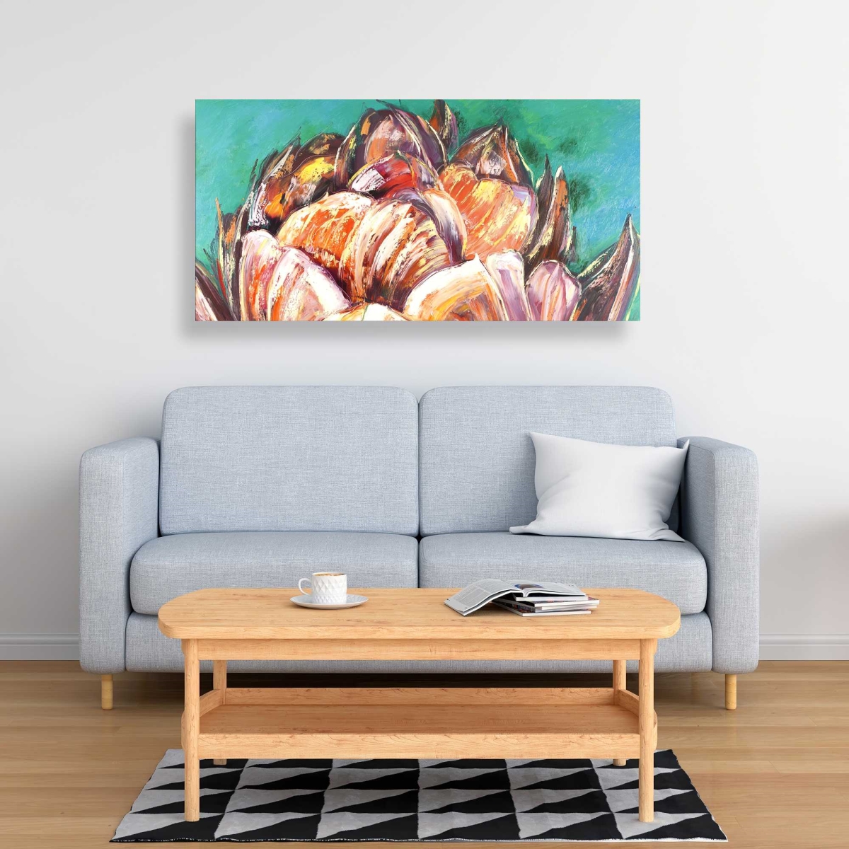 C1RC2448WPV8Q5 24 x 48 in. Abstract Double Tulips Flower - Botanical Coral Canvas Decor