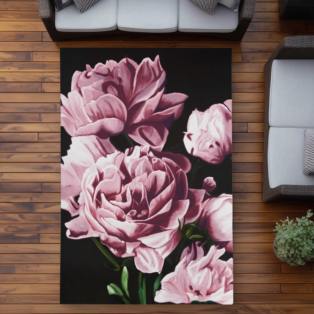 C1ROAR57DPQ6Q8 5 x 7 ft. Pink Peonies Outdoor Rectangle Area Rug - Stylish Home Decor Accent