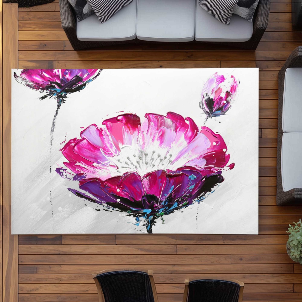 C1ROAR57EZZZRR 5 x 7 ft. Pink Wild Flowers Rectangle Area Rug - Contemporary Outdoor Decor