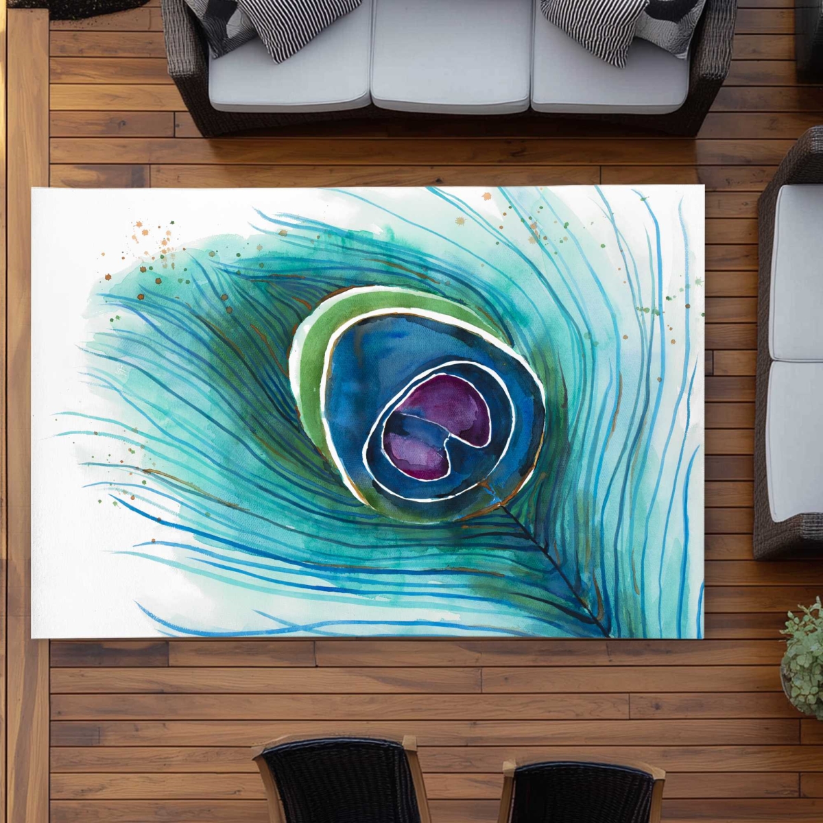 C1ROAR57G0YPWZ 5 x 7 ft. Peacock Feather Closeup - Exotic Outdoor Rectangle Area Rug