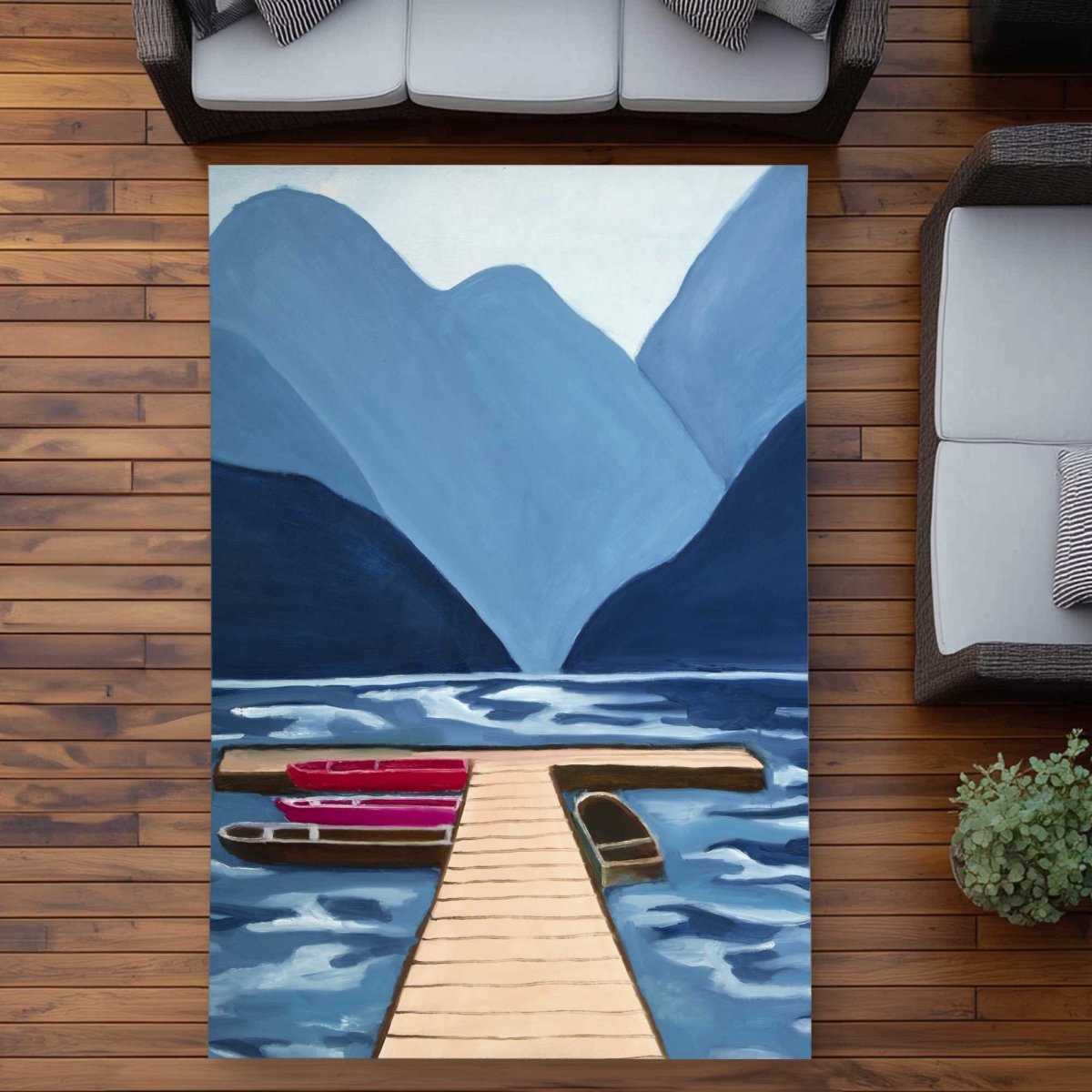 C1ROAR57JRIXJ1 5 x 7 ft. Lake, Quai & Mountains Outdoor Rectangle Area Rug - Home Decor