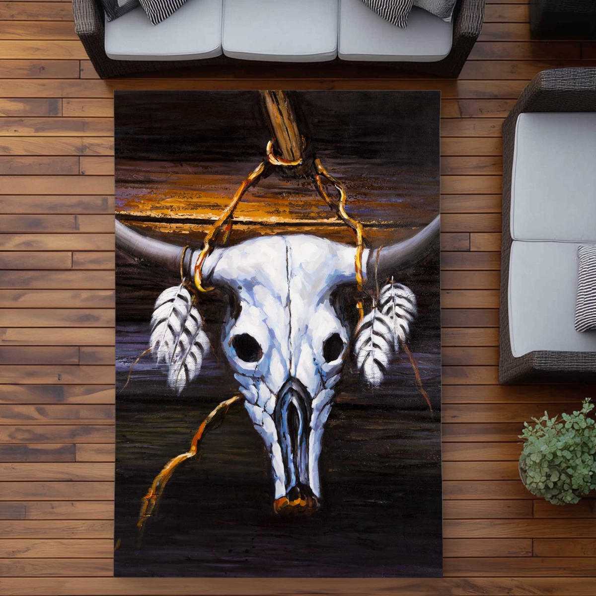 C1ROAR57L1K8KO 5 x 7 ft. Hanged Bull Skull - Western Brown Outdoor Rectangle Area Rug for Decor
