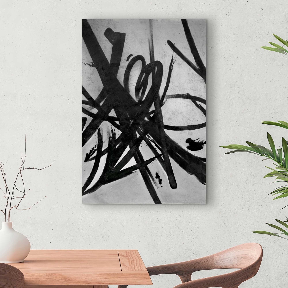 C1RC24363KSL33 24 x 36 in. Circular Strokes - Black Abstract Canvas for Home Decor