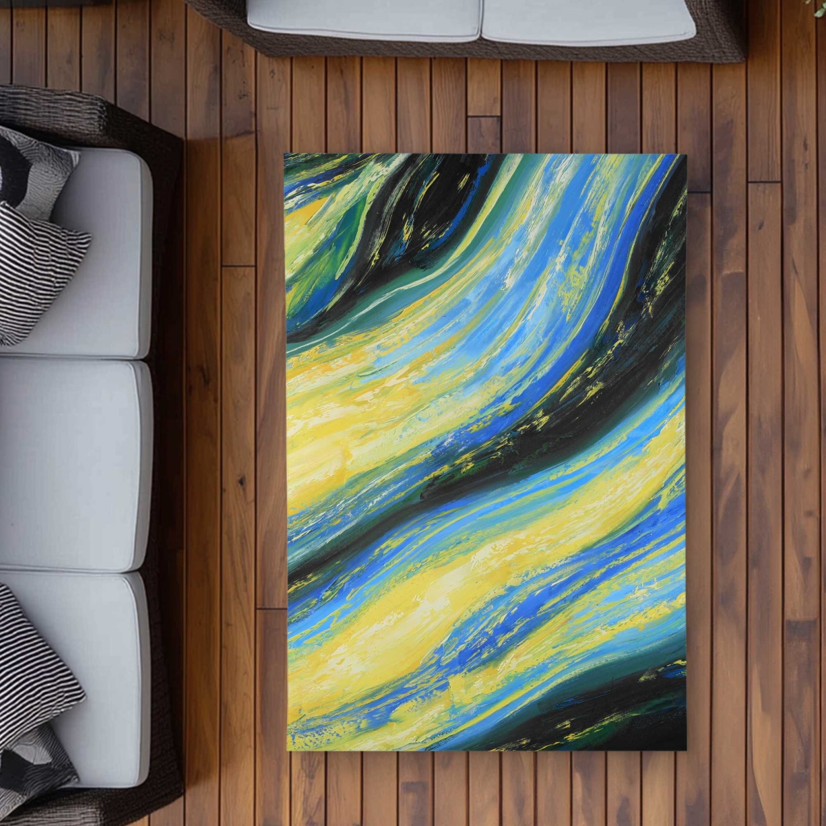 C1ROAR35VM2EQO 3 x 5 ft. Liquid Magic Wave - Blue Abstract Outdoor Rectangle Area Rug for Home