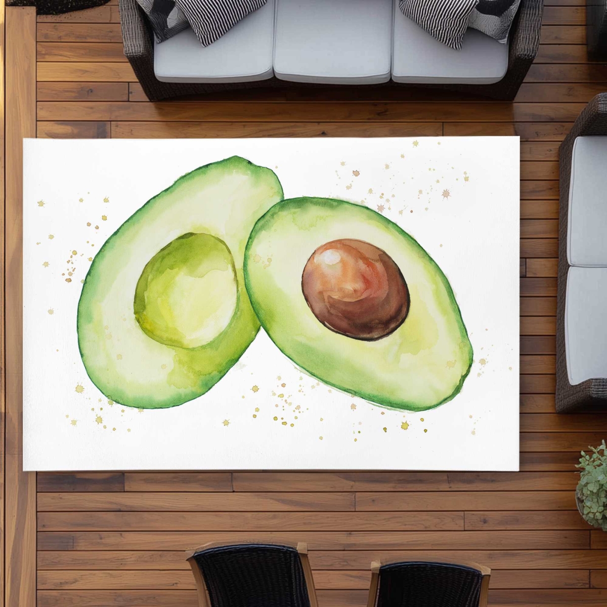 C1ROAR571WT21W 5 x 7 ft. Watercolor Open Avocado - Kitchen Green Outdoor Rectangle Area Rug