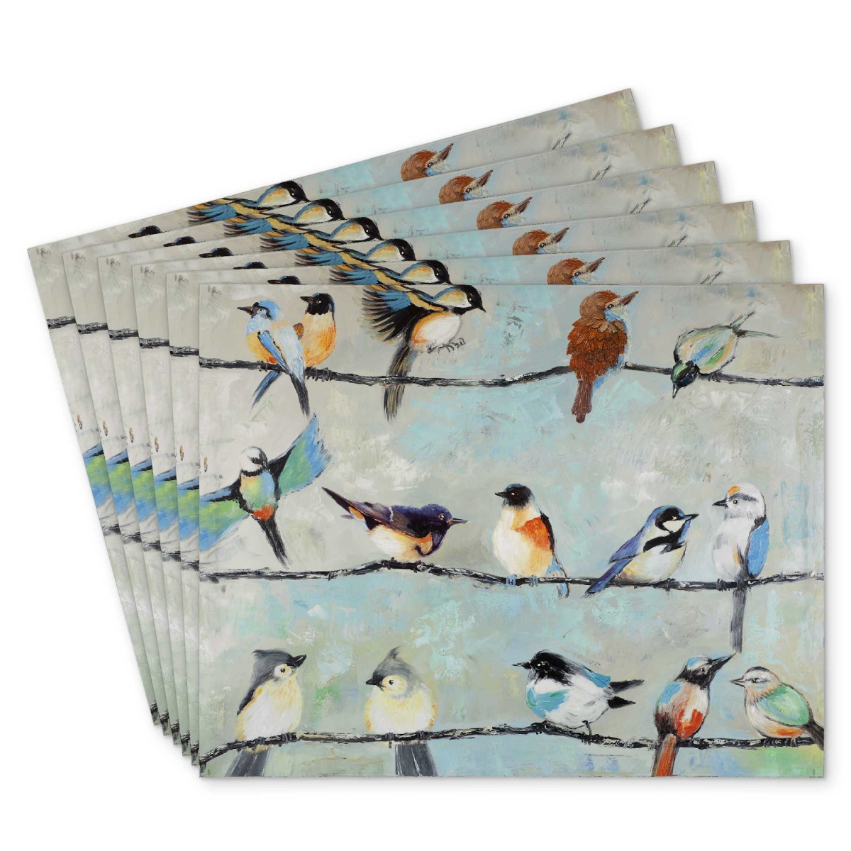 Picture of Begin Home Decor C6PP1418S1WRO7 14 x 18 in. Small Colorful Birds Polyester Placemat - Home Decor Accent - Set of 6