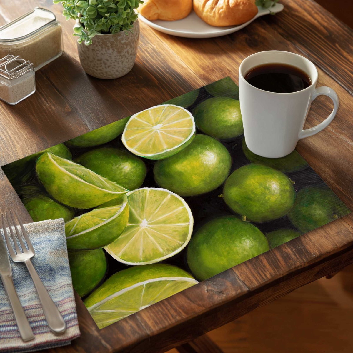 Picture of Begin Home Decor C6PP1418SBNGLH 14 x 18 in. Basket of Limes Polyester Placemat - Home Decor Accent - Set of 6