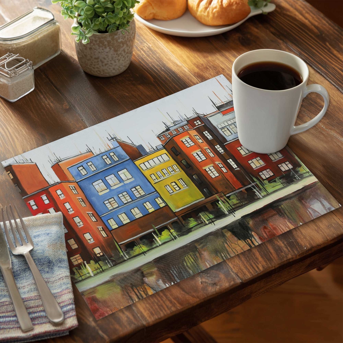 Picture of Begin Home Decor C6PP1418TX0DDS 14 x 18 in. Boston Colorful Buildings Polyester Placemat - Home Decor - Set of 6