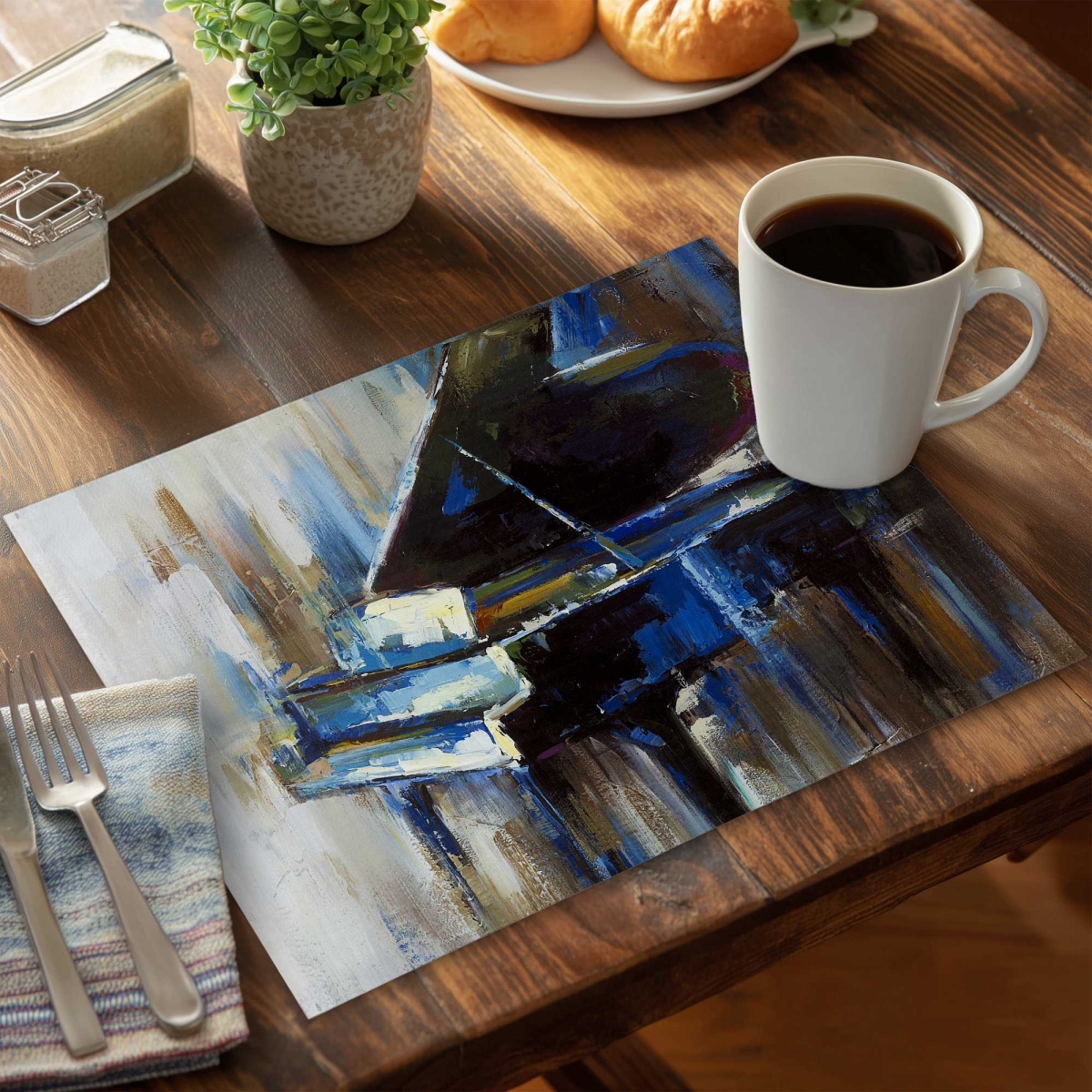 Picture of Begin Home Decor C6PP1418U3N2HD 14 x 18 in. Abstract Grand Piano Polyester Placemat - Home Decor Accent - Set of 6