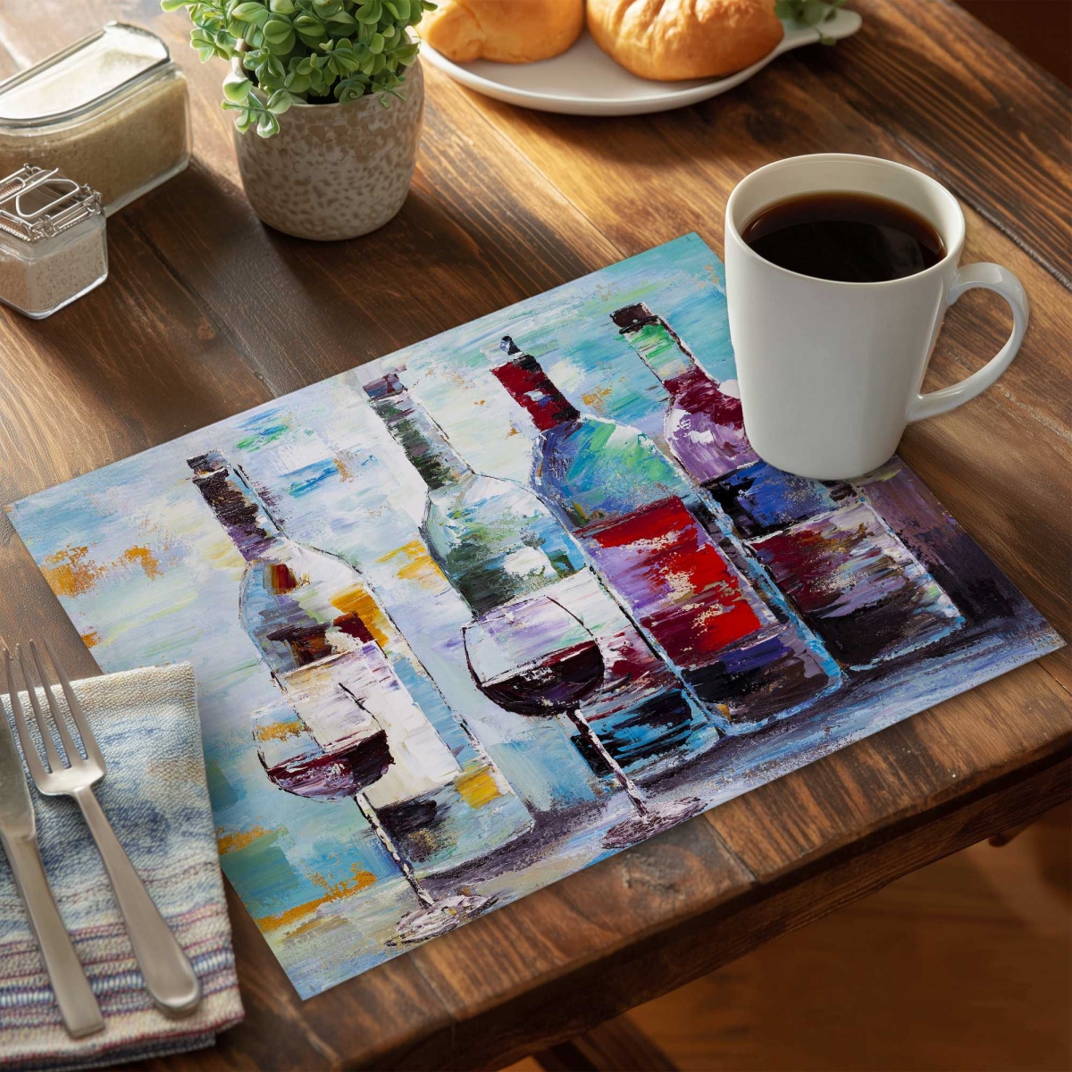 Picture of Begin Home Decor C6PP1418VH7UN9 14 x 18 in. Four Bottles of Wine Polyester Placemat - Home Decor Accent - Set of 6