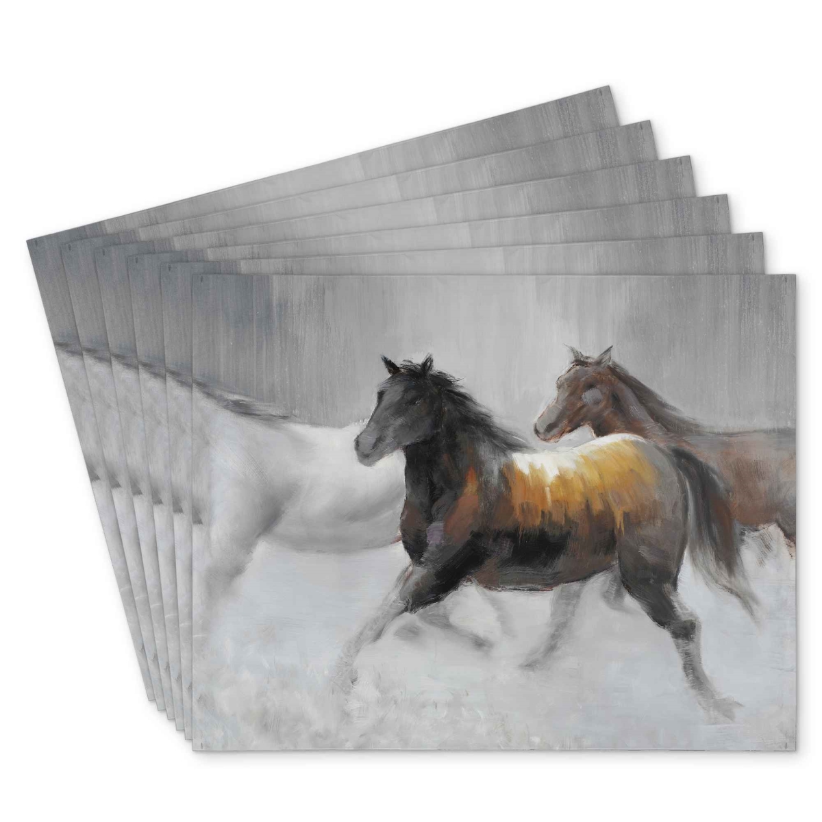 Picture of Begin Home Decor C6PP1418YO74Q3 14 x 18 in. Herd of Wild Horses Polyester Placemat for Home Decor - Set of 6