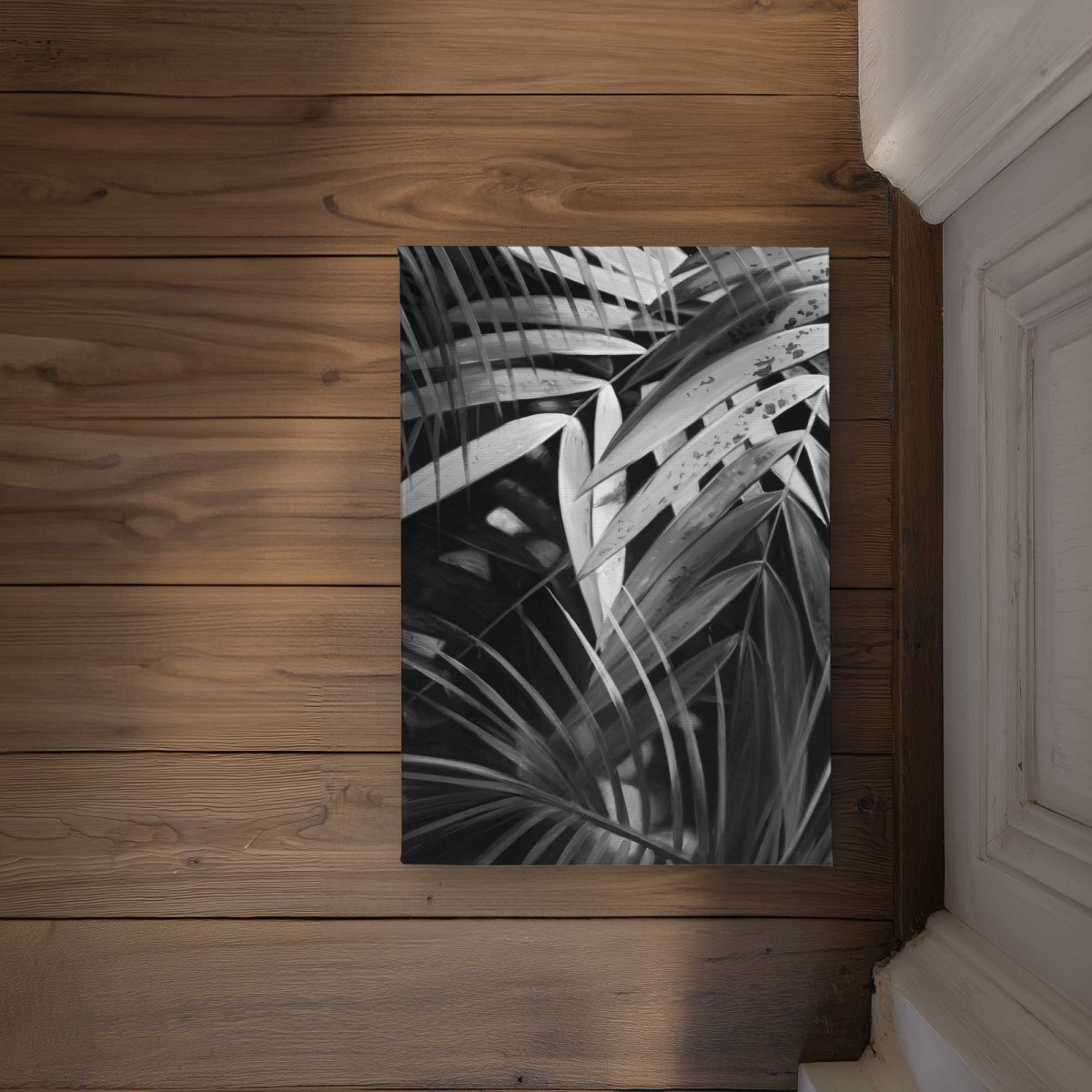 CODM17248IX8PV 17 x 24 in. Monochrome Tropical Leaves Door Mat - Botanical Kitchen