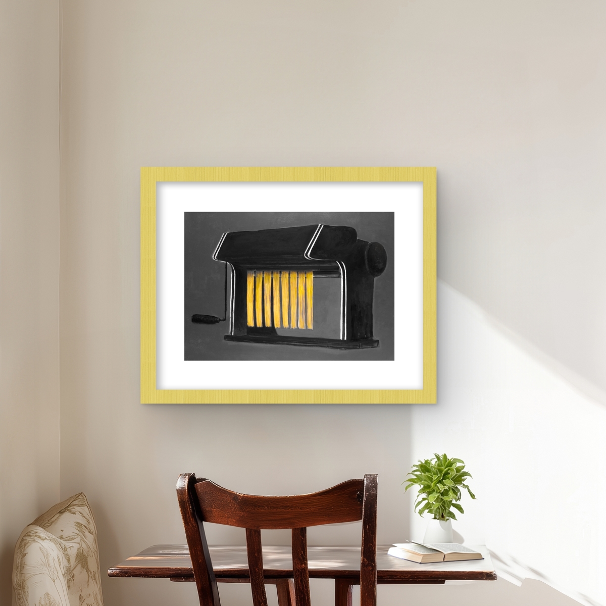 C1FM1620O5QN79 16 x 20 in. Fresh Pasta Machine - Yellow Still Life Framed Print Decor
