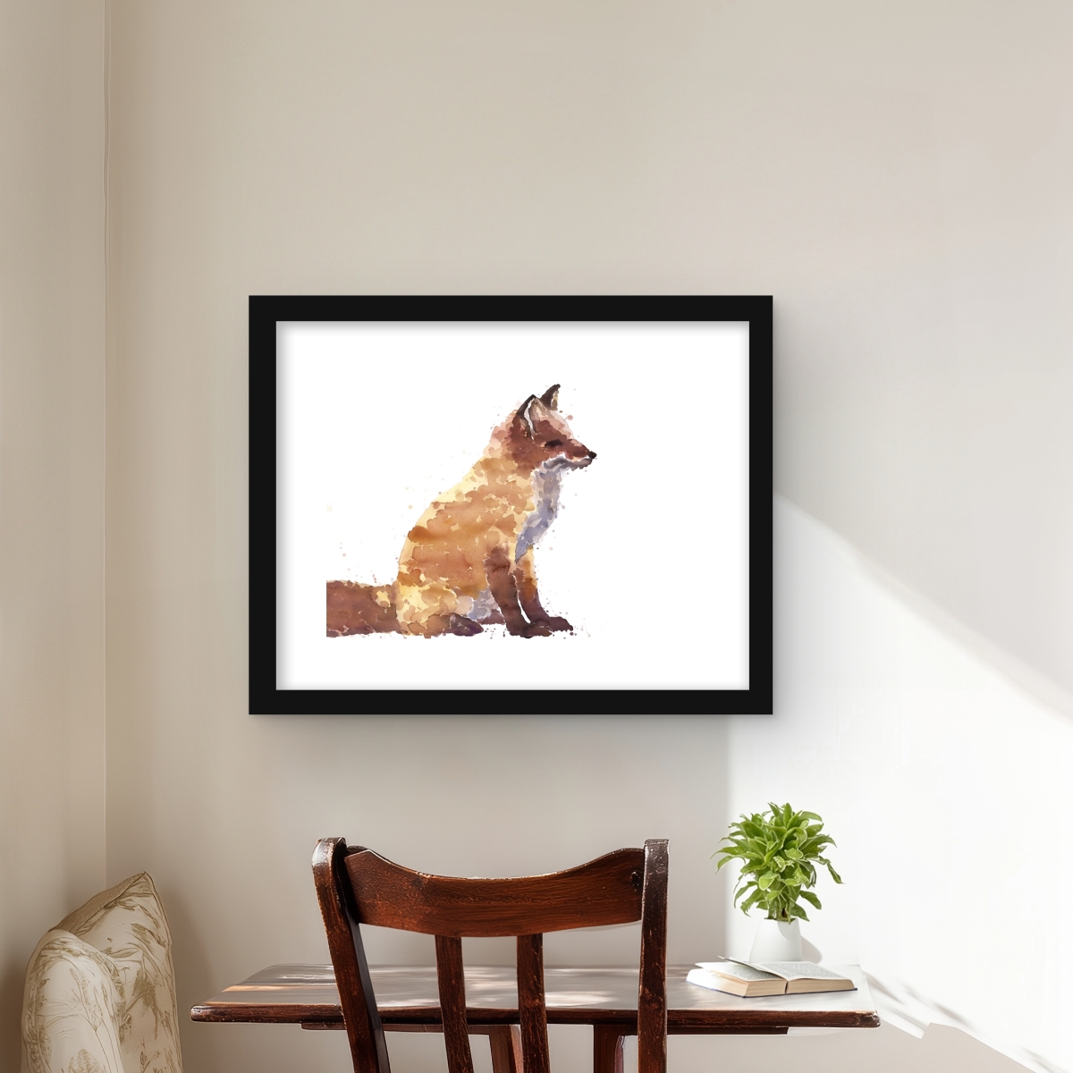 C1FM1620ON8IVL 16 x 20 in. Red Fox Illustrative Print - Brown Framed Matted Decor