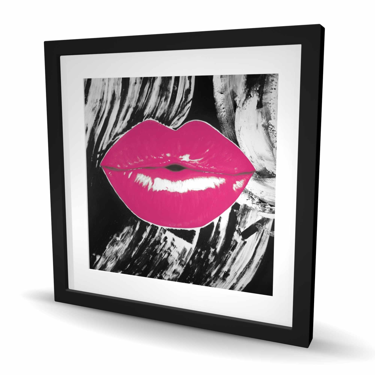 C1FM24244F8NKG 24 x 24 in. Pink Glossy Lips - Black Romantic Framed Matted Print Decor