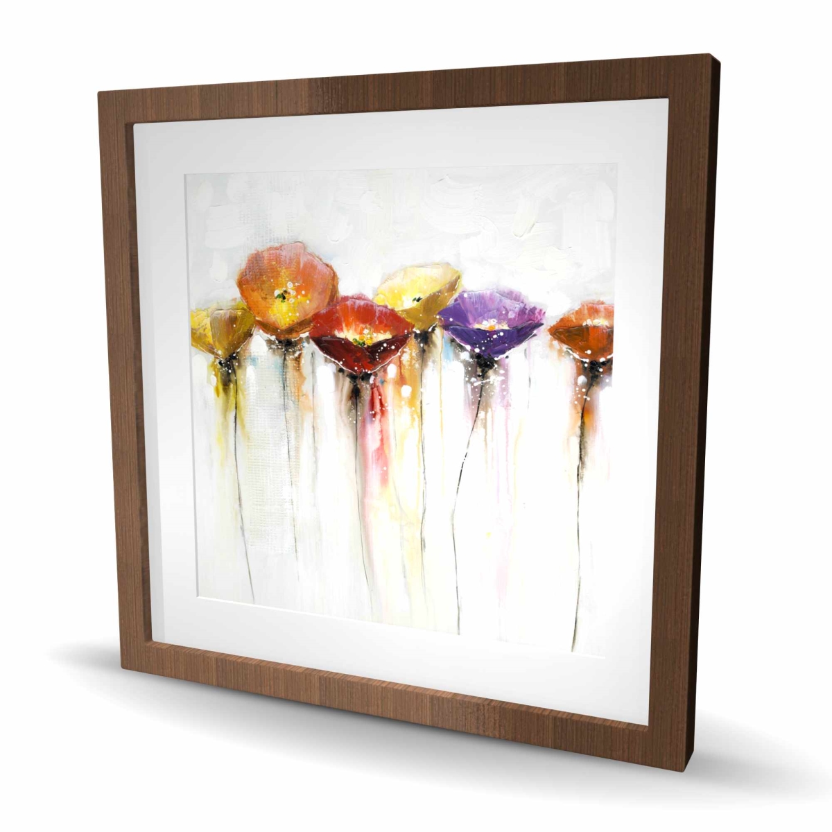 C1FM2424K2WLM7 24 x 24 in. Multiple Colorful Abstract Flowers - Framed Matted Print