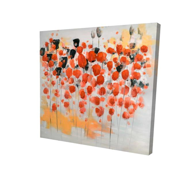 16 x 16 in. Abstract Red Dotted Flowers Field-Print on Canvas