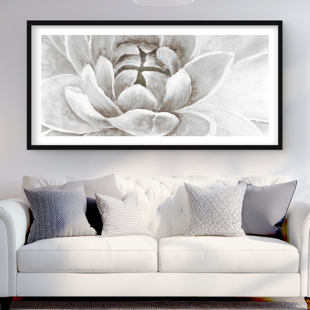 C1FM2448ND2FG6 24 x 48 in. Delicate White Chrysanthemum - Beige Framed Matted Print