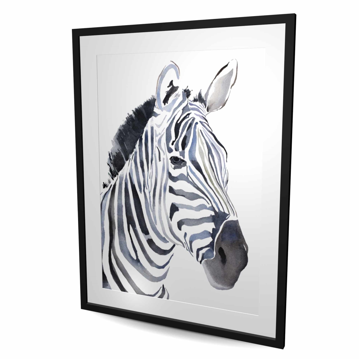 C1FM3648D60LT4 36 x 48 in. Watercolor Zebra - Blue Framed Matted Print for Home Decor