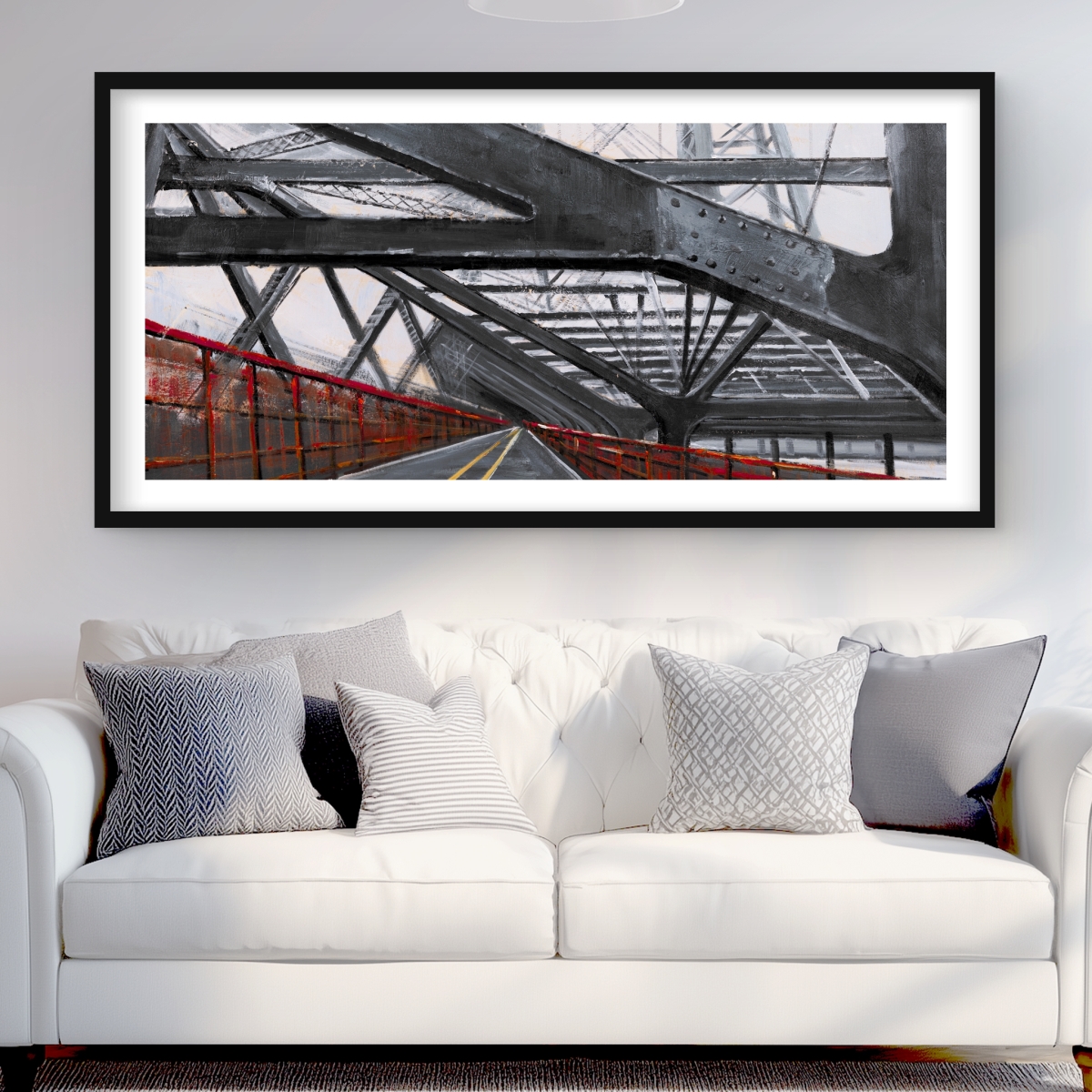 C1FM2448ZVS0D4 24 x 48 in. Bridge Architecture - Red Places Framed Matted Print Decor
