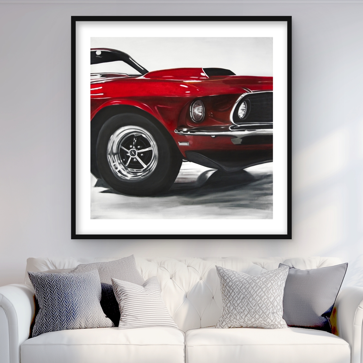 C1FM363634NKOB 36 x 36 in. Classic Red Car - Hyperrealist Framed Matted Print for Decor