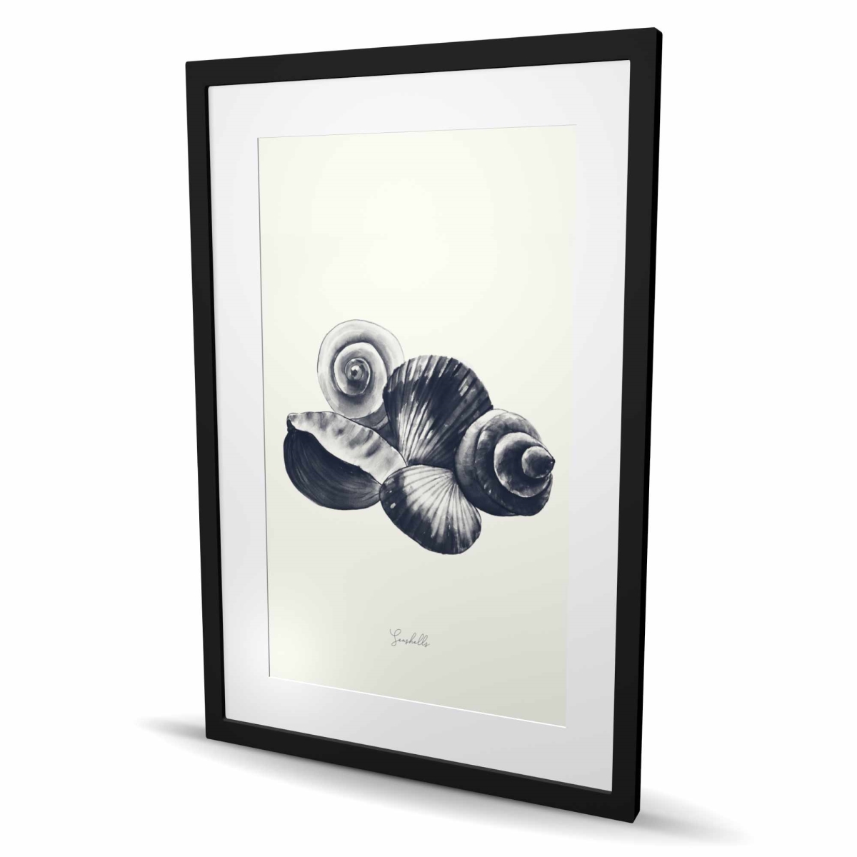 C1FM2436Z02D48 24 x 36 in. Blue Seaside Shells - Beige Marine Framed Matted Print Decor