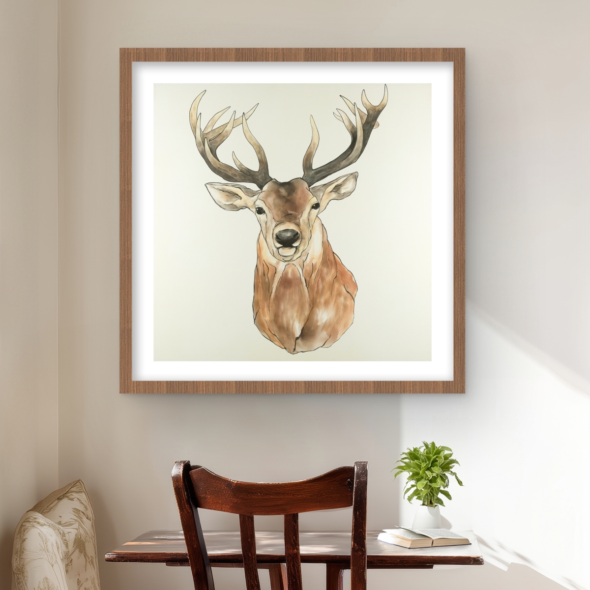 C1FM2424XGTP8A 24 x 24 in. Front Deer Portrait - Rustic Holidays Framed Matted Print