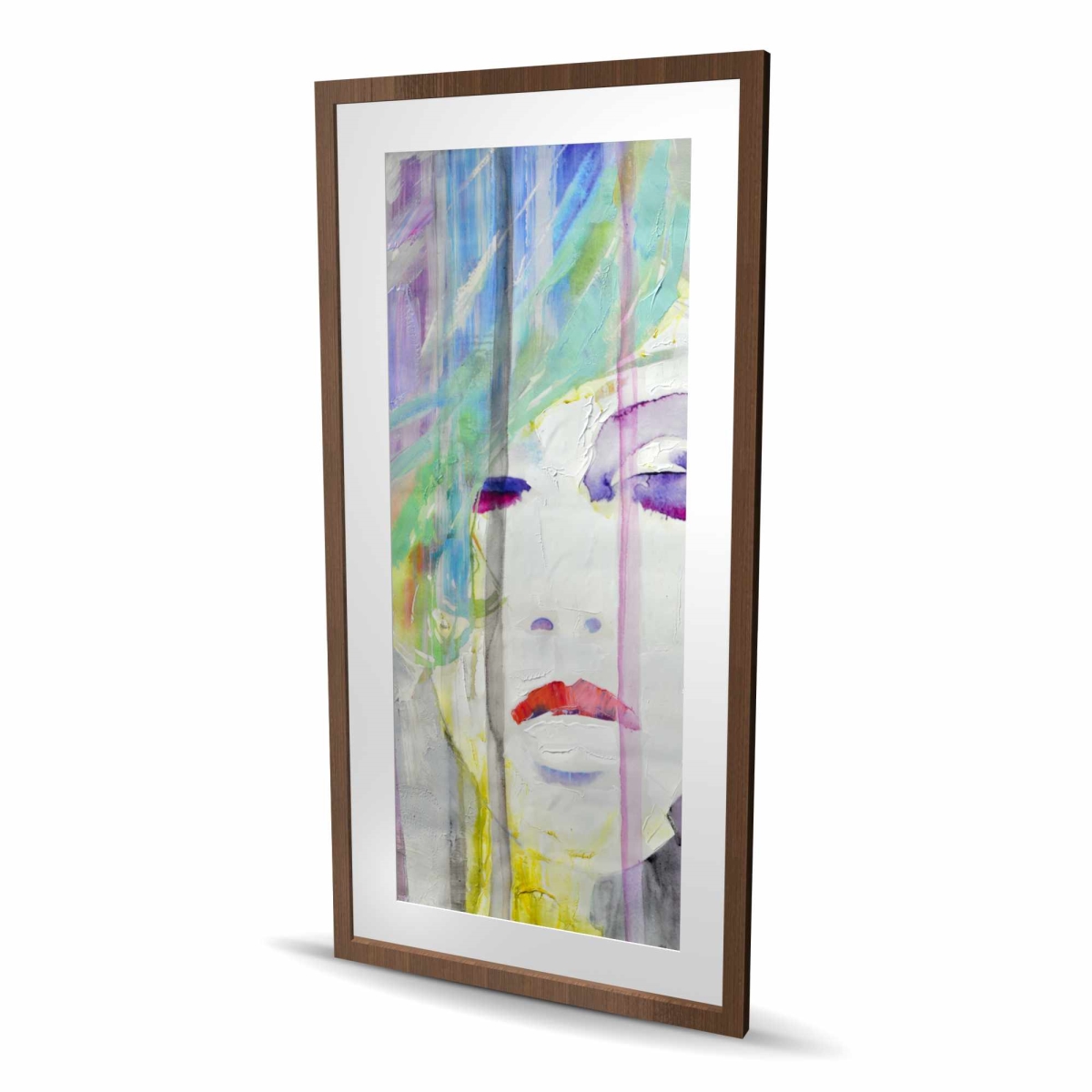 C1FM2448GPYQ62 24 x 48 in. Abstract Colorful Portrait - Turquoise Framed Matted Print