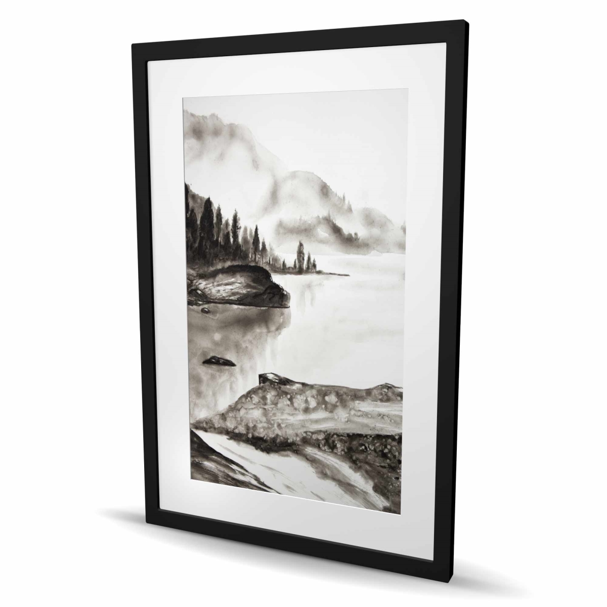 C1FM2436Z376F4 24 x 36 in. Peaceful Landscape - Trees White Framed Matted Print - Decor