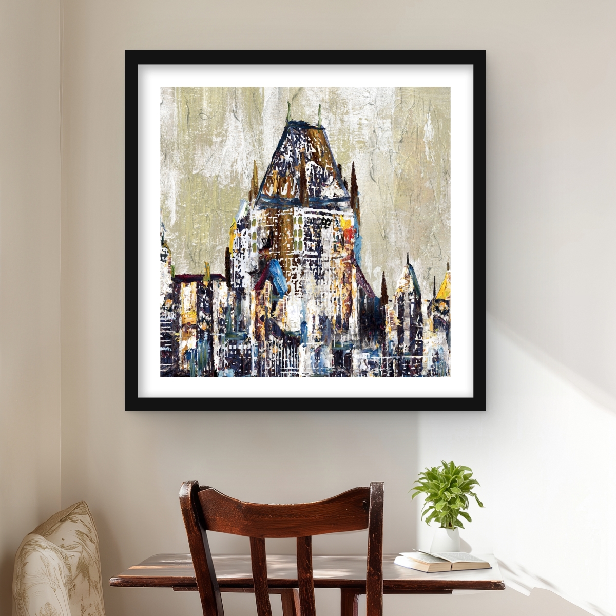 C1FM2424MVSA6T 24 x 24 in. Abstract Chateau Frontenac Framed Matted Print - Home Decor