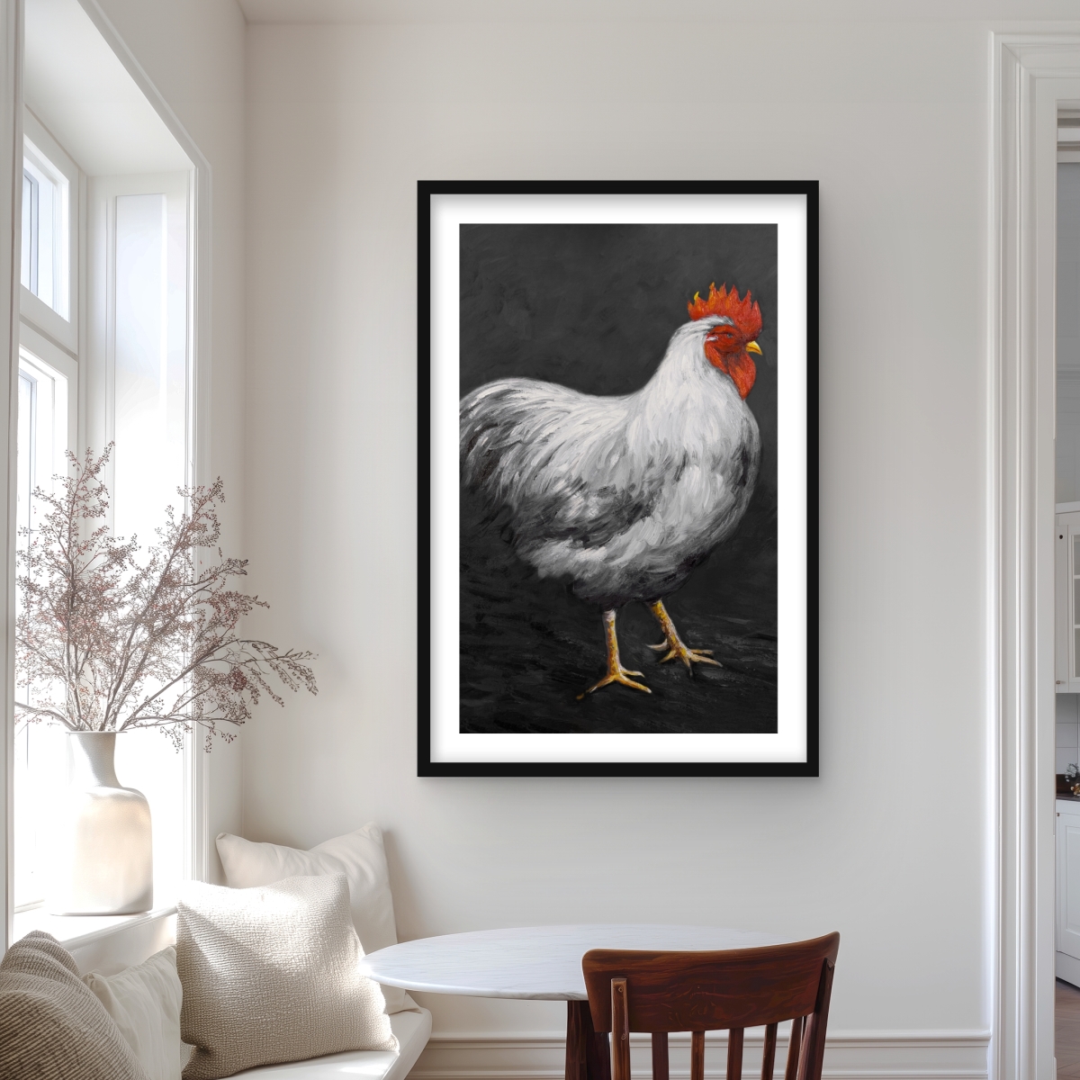 C1FM2436ANS0KP 24 x 36 in. Gray Rooster 2 - Rustic Animals Framed Matted Print Decor