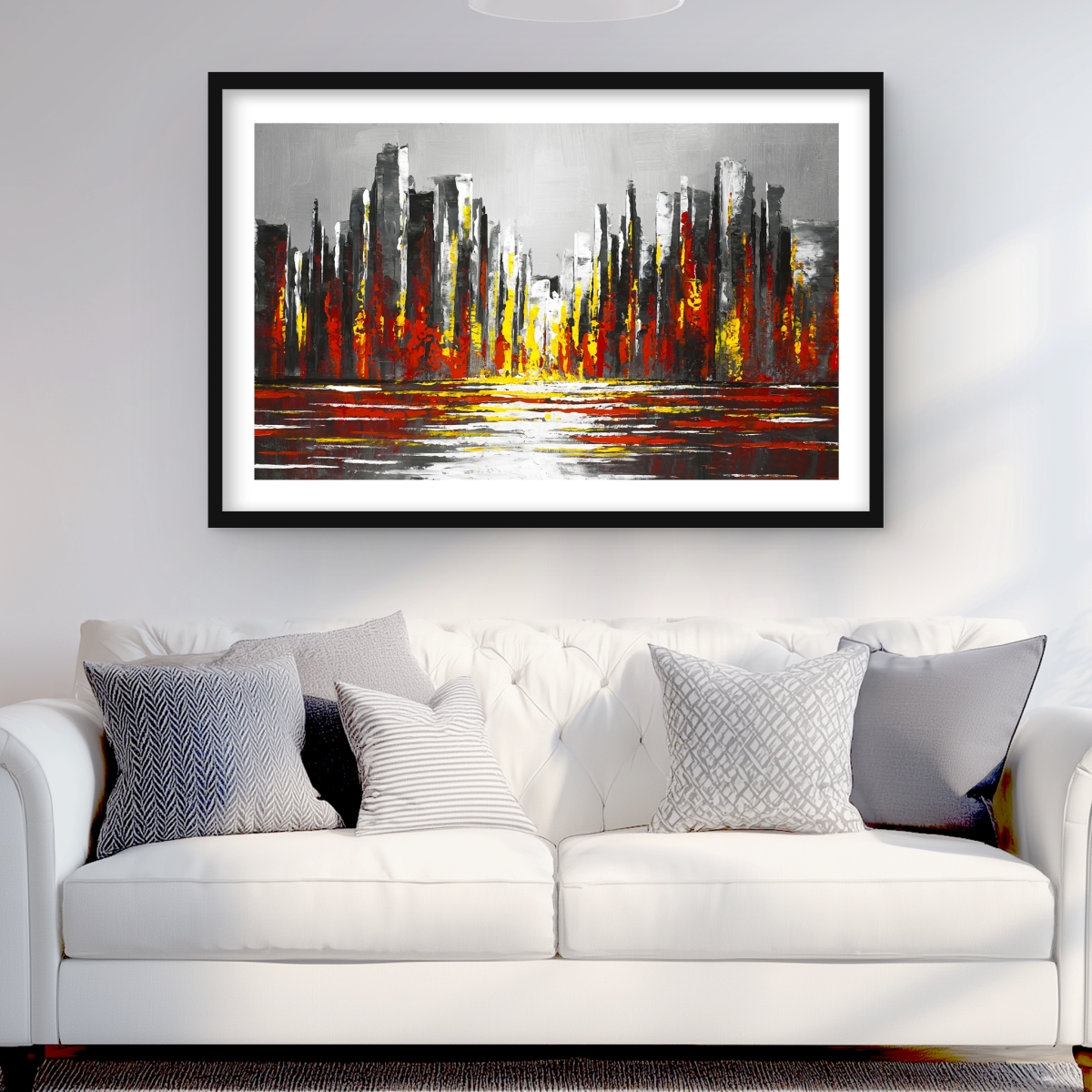 C1FM2436WTAYYK 24 x 36 in. Abstract Red Skyline - Framed Matted Print for Home Decor