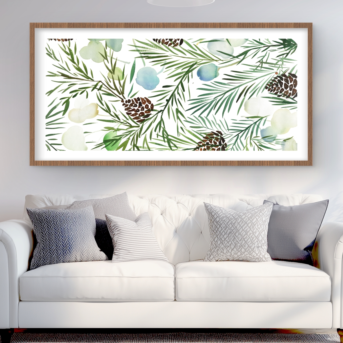 C1FM2448ZNGOUA 24 x 48 in. Pine Cone Pattern - Botanical Seasons Framed Matted Print
