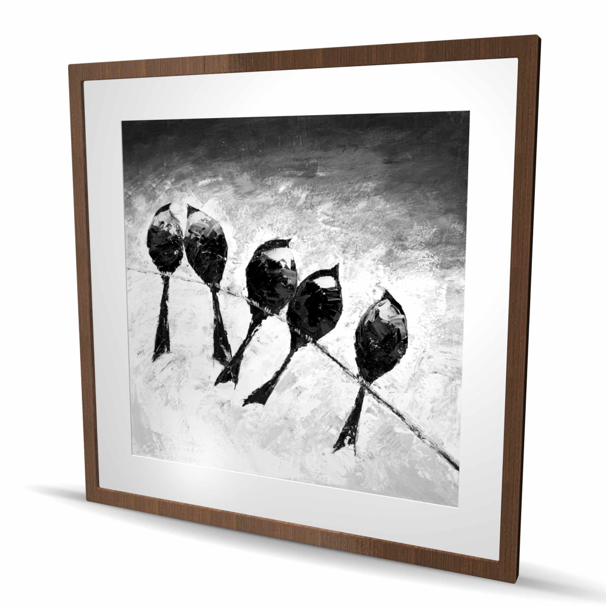 C1FM3636BAJBOM 36 x 36 in. Five Birds Perched - Gray Framed Matted Print for Home Decor
