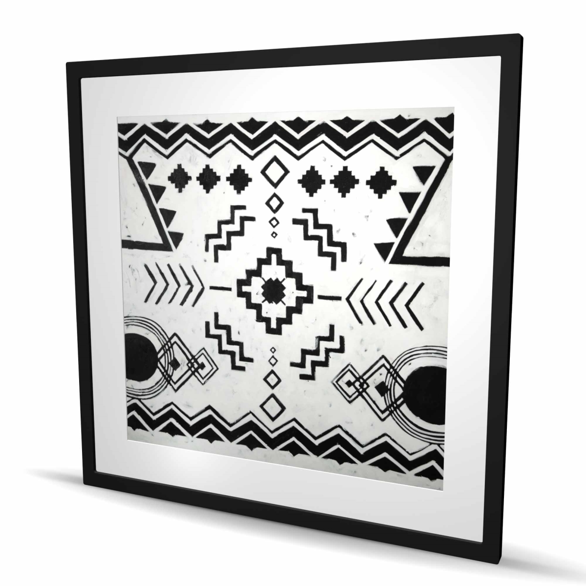 C1FM363660G8CU 36 x 36 in. Ethnic Patterns - Black & White Framed Print for Home Decor