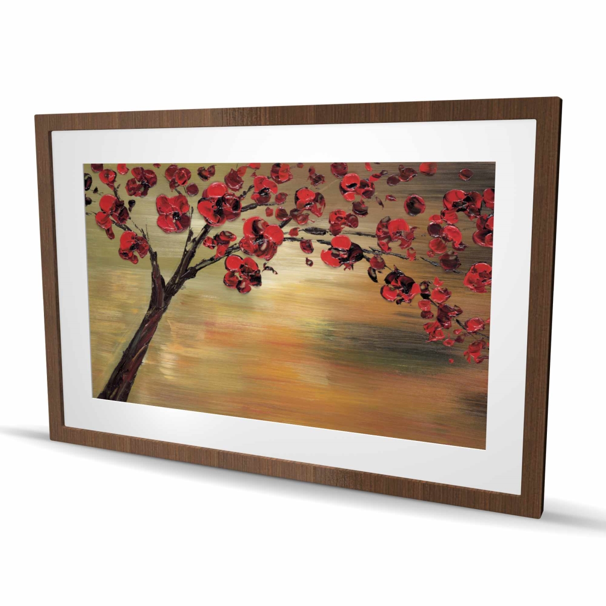 C1FM24366C0CS6 24 x 36 in. Red Flowers Tree - Brown Framed Matted Print for Home Decor
