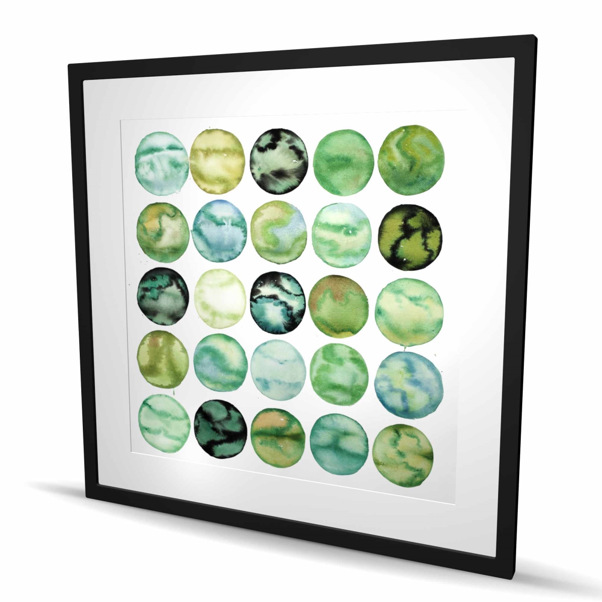 C1FM3636ID5F4Z 36 x 36 in. Green Circles - Framed Matted Print for Home Decor