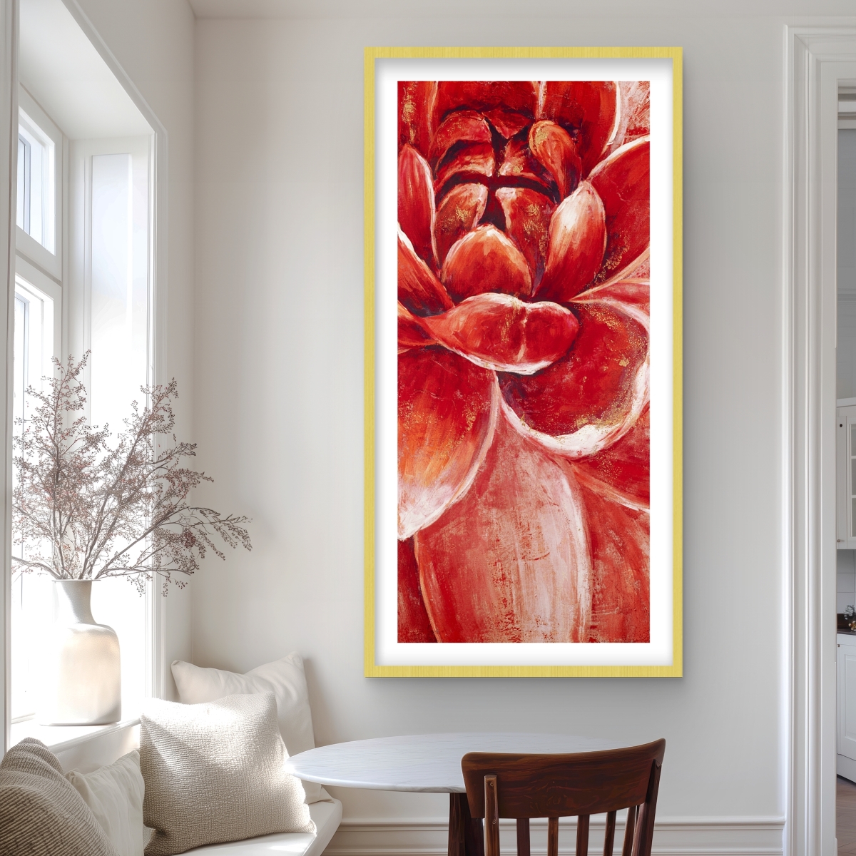 C1FM2448GITV4D 24 x 48 in. Red Chrysanthemum - Contemporary Framed Matted Print Decor
