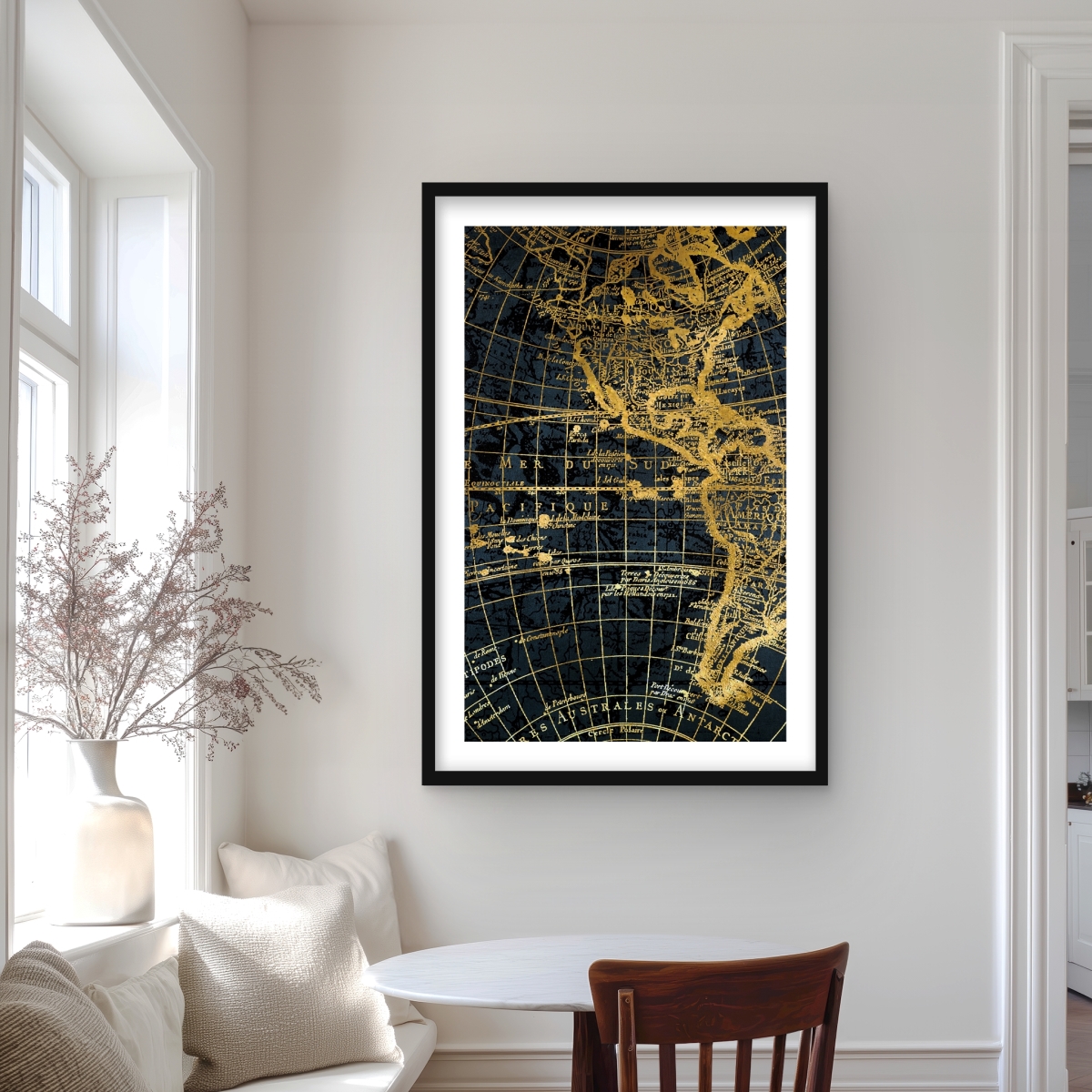 C1FM2436CHOPMZ 24 x 36 in. Blue & Marine World Map Globe - Framed Matted Print Decor