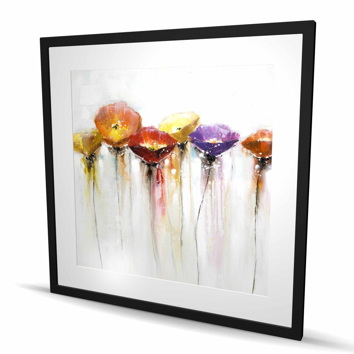 C1FM3636EP5K25 36 x 36 in. Multiple Colorful Abstract Flowers - Framed Botanical Print
